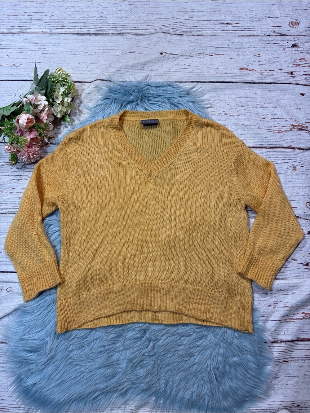 Wooden Ships Yellow V-neck Lightweight Mohair Wool Blend Sweater